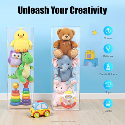 2Pcs Acrylic Display Cube Pedestal, Art Sculpture Stand, Acrylic Flower Stand, Clear Display Flower Tower, Dessert Cake Table Display Pillars for Wedding, Birthday, Banquet Parties Decor (11.81 × 11.81 × 31.5in) - size: 11.81 × 11.81 × 31.5in