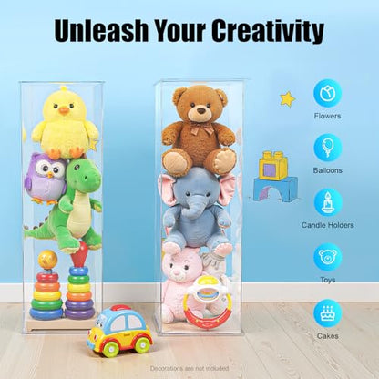 2Pcs Acrylic Display Cube Pedestal, Art Sculpture Stand, Acrylic Flower Stand, Clear Display Flower Tower, Dessert Cake Table Display Pillars for Wedding, Birthday, Banquet Parties Decor (11.81 × 11.81 × 31.5in) - size: 11.81 × 11.81 × 31.5in