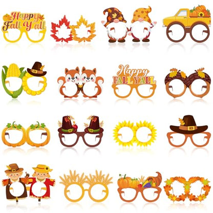 32 Pcs Fall Party Decoration Paper Eyeglasses Autumn Thanksgiving Costume Photo Booth Prop Pumpkin Maple Leaf Autumn theme Supplies for Hello Fall Harvest Decorations Thanksgiving Party Favor - style: Fall