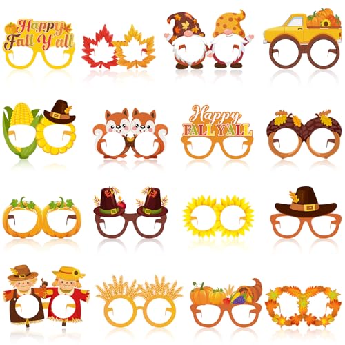 32 Pcs Fall Party Decoration Paper Eyeglasses Autumn Thanksgiving Costume Photo Booth Prop Pumpkin Maple Leaf Autumn theme Supplies for Hello Fall Harvest Decorations Thanksgiving Party Favor - style: Fall