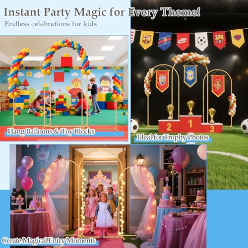 Wedding Arch Backdrop Stand, 6FT, 5FT, 4FT Set of 3 Metal Gold Balloon Arch kit Stand for Ceremony Baby Shower Birthday Bridal Party Event Background Decoration, Garden Climbing Plant Fram - size: 6FT+5FT+4FT