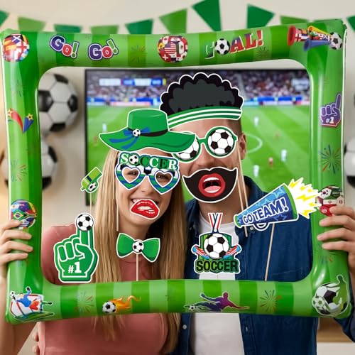 Soccer Inflatable Photo Frame & Props, 25Pcs Soccer Photo Booth Props with Large Football Themed Inflatable Picture Frame for Sport Game Party Selfie Supplies - color: Football