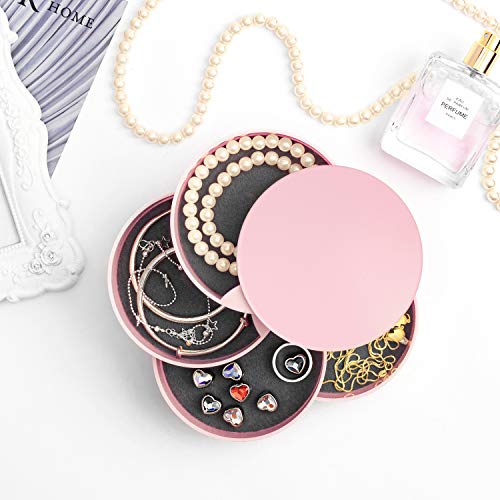 HengLiSam Jewelry Organizer, Small Jewelry Box Earring Holder for Women, Jewelry Storage Box 4-Layer Rotatable Jewelry Accessory Storage Tray with Lid for Rings Bracelets - color: Pink