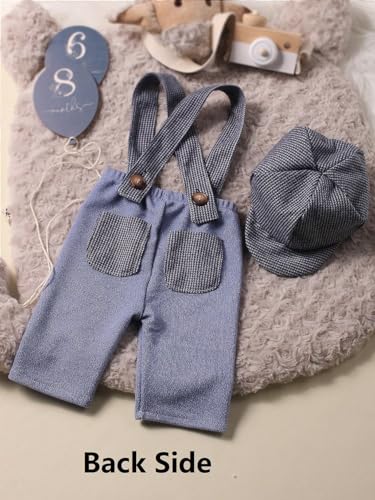 Holibeat Newborn Boy Photography Props Baby Boy Photo Shoot Outfits Infant Gentleman Romper Suits with Hat - color: Check