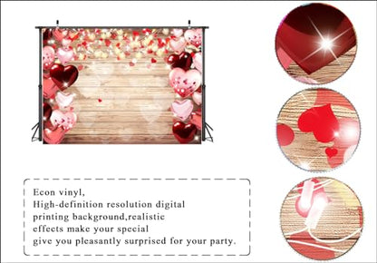 10x8ft Valentine's Day Backdrop Wooden Heart Background Valentines Day Wedding Party Photo Booth Decorations - size: 10x8ft