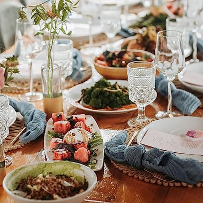 Gauze Cheesecloth Napkins Set of 24, 20 x 20 Inch Rustic Boho Dinner Napkins Wrinkled Rustic Linen Napkins for Wedding,Dinner,Family Everyday Use/Parties(Dusty Blue) - color: Dusty Blue, size: 20" x 20" (Set of 24)