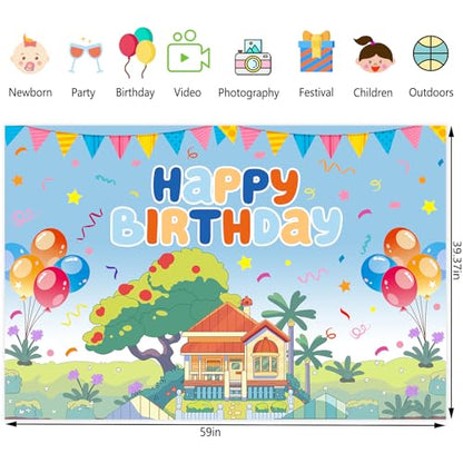 5x3ft Blue Dog Theme Backdrop Cartoon Photography Background Kids Boys Girls Birthday Party Decorations Photo Booth Banner Props - color: Blue