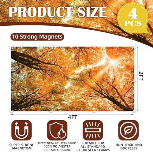 ANGSYLTH 4 Pcs Fluorescent Light Covers with Flame Retardant Certificate - Classroom, Office 4 x 2 Feet 40 Magnetic Covers for Ceiling Lights Filters (Autumn & Sunset) - color: Autumn & Sunset