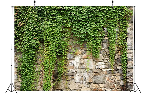 BELECO 10x8ft Fabric Green Leaves Wall Backdrop Old Stone Wall with Green Leaves Vine Spring Garden Nature Backdrop Greenery Banner Background Home Decor Wedding Birthday Photoshoot Studio Props - size: 10x8ft