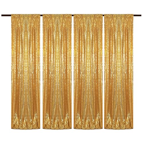 Gold Sequin Backdrop Curtains Glitter Drapes 2FTx8FT 4 Panels for Wedding Birthday Party Decorations Bridal Baby Shower Party Supplies Sparkly Photography Background - color: Gold, size: 2FTx8FT-4PCS