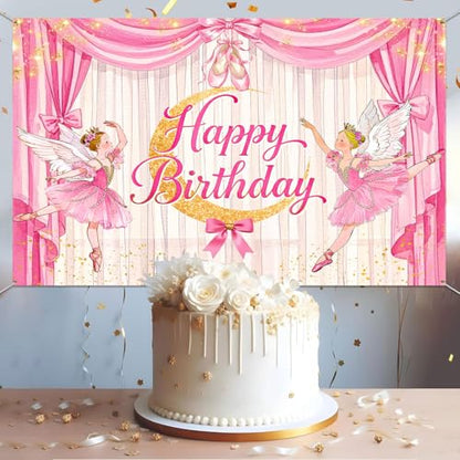 Ballerina Girl Backdrop Cute Ballet Photography Background Pink Princess Party Supplies for Girls Birthday Baby Shower Dance Decor Banner Portrait Photo Booth Studio Props 7x5ft FU020YL - size: 7x5ft
