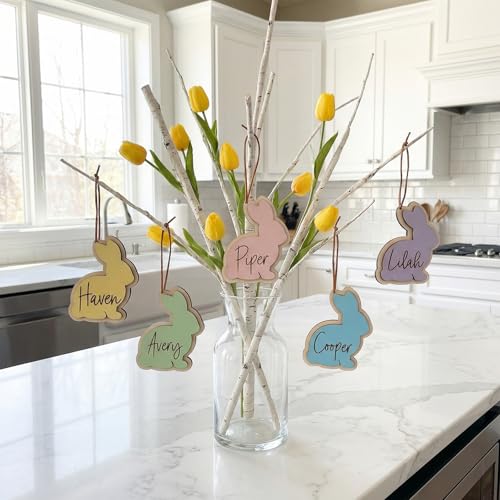 Easter Basket Name Tags Wooden Bunny 7 Colors DIY Blank Easter Bunny Tags for Baskets Personalized Gift Tags Rabbit Hanging Ornaments Easter Decorations for Home Party - color: Color4