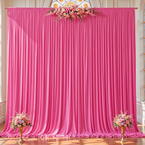 2 Panles Hot Pink Backdrop Curtains - Wrinkle Free Fabric Backdrop Curtain for Photoshoot,10FT Wedding Party Photo Backdrop Drapes for Birthday Baby Shower Photography Stage Background Decorations - color: Hot Pink, size: W4' x H10'(2 panels)