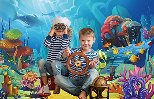 CHAIYA Under The Sea Backdrop Ocean Little Mermaid Backdrop Background for Under The Sea Theme Baby Shower Photo Booth Banner Party Cake Table Decoration 7x5ft