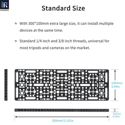 INNOREL CP3010 Multi-Functional Cheese Plate with 1/4" & 3/8" Threads, Expansion Mounting Switching Cheese Plate, Installing Cheese Board Camera Cage On Guide Rail Block(11.8" x 3.9" x0.39") - size: CP3010