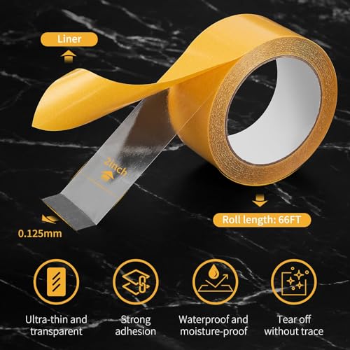 Ultra-Thin Clear Double Sided Tape Heavy Duty 2Inch X 66Feet Two Sides Strong Stick Mounting Adhesive Tape For Rug Fixed,DIY Crafts,Poster,Arts,Fixed Clothes,Paste Photo,Scrapbook,Gift Wrap,Woodworker - size: 2Inch x 66Feet