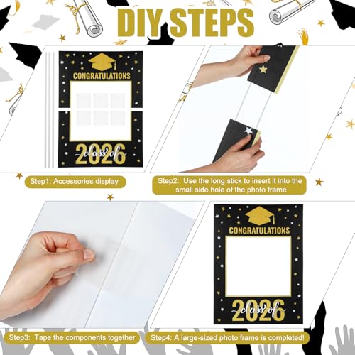 Vicenpal Large Graduation Photo Booth Prop PVC Frame for Photoshoot Class of 2026 Decoration Congrats Grad Party 32 x 24 Inch Black and Gold Hollow Board Suitable for Graduation Party Supply Gifts