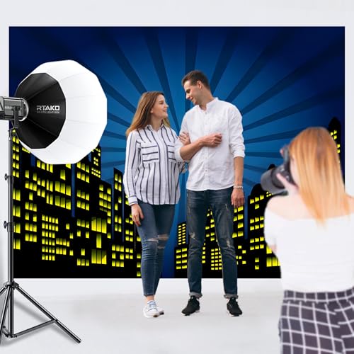 7x5ft Polyester Cartoon Super City Background Skyline Skyscraper Urban Light Boom Photography Backdrop Children Super Boy Happy Birthday Backdrop Super City Party Photo Studio Props - size: 7x5 FT
