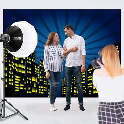 15x10ft Polyester Cartoon Super City Background Skyline Skyscraper Urban Light Photography Backdrop Children Boby Happy Birthday Backdrop Super City Party Photo Studio Props - size: 15x10 FT