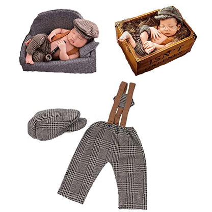 Newborn Baby Boy Suspender Pants Photo Outfits Gentleman Photography Outfit Girl - color: Brown4