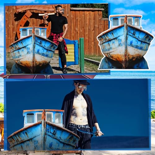 Beeveer 4ft 3D Old Pirate Fishing Boat Cardboard Cutout Stand-up Beach Nautical-Inspired Events Camping-Themed Boat Stand up Photo Props for VBS Vacation Bible School Halloween Party Supplies