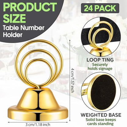 Fulmoon 24 Pcs Mini Table Number Holders Place Card Holders 1.5 Inch Steel Table Sign Stands for Wedding Graduation Reception Restaurant Home Photo Picture Office Memo(Gold) - color: Gold