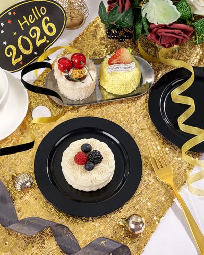bUCLA 100 Pieces Black Plastic Plates - 6.25 inch Disposable Dessert/Salad/Appetizer/Small Cake Plates for Party, Graduation & New Year - color: 6.25Inch-100pcs-Black