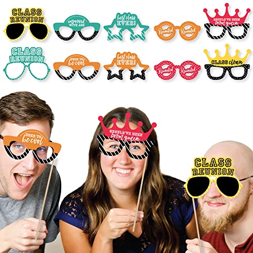 Big Dot of Happiness Class Reunion Glasses - Paper Card Stock School Reunion Party Photo Booth Props Kit - 10 Count