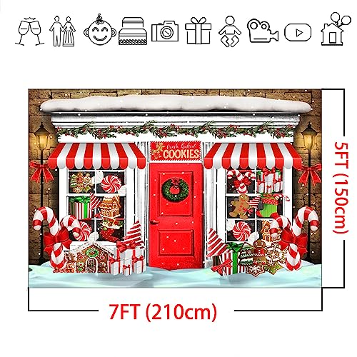 Mocsicka 7x5ft Christmas Candy Store Backdrop Xmas Gingerbread Store Photography Background Candy Cane Holiday Party Photo Decor Portrait Studio Booth Photobooth Props - size: 7x5ft