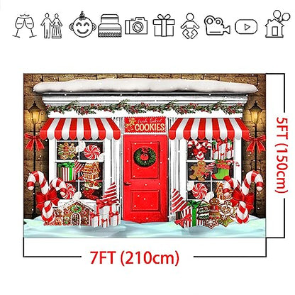 Mocsicka 7x5ft Christmas Candy Store Backdrop Xmas Gingerbread Store Photography Background Candy Cane Holiday Party Photo Decor Portrait Studio Booth Photobooth Props - size: 7x5ft