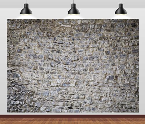 9x6ft Fabric Vintage Gray Brick Wall Backdrop Old Gray Medieval Castle Stone Wall Texture Background for Medieval Party Decorations Photo Booth Studio Props - size: 9x6FT
