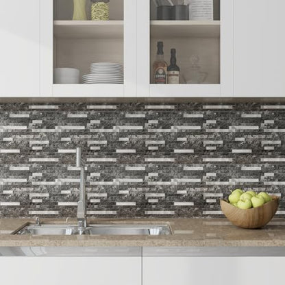 Peel and Stick Backsplash, 10-Sheet Peel and Stick Tiles PVC Wall Tile Stick on Backsplash for Kitchen - color: Dark Slate