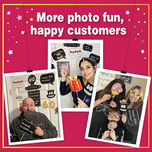 60th Birthday Photo Booth Props - 31-pc Selfie Props with 8 x 10-Inch Sign, 45 Adhesive Pads, 35 Sticks - Birthday Decorations