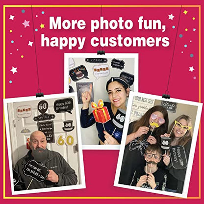 60th Birthday Photo Booth Props - 31-pc Selfie Props with 8 x 10-Inch Sign, 45 Adhesive Pads, 35 Sticks - Birthday Decorations