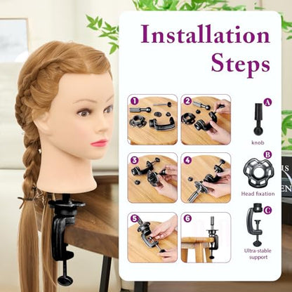 Mannequin Head with 80% Real Human Hair - 28 Inch Cosmetology Hairdressing Training Head Practice Doll Head Manikin Styling Head Braiding Mannequin Head - color: Blonde#27B