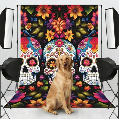 Colorful Flower Skulls Backdrop Background for Photography 5x7ft Photobooth Professional Photo Backdrop Curtains Video Photography Studio Photo Backgrounds Banner Booth Background Screen Parties - color: Colorful Flower Skulls