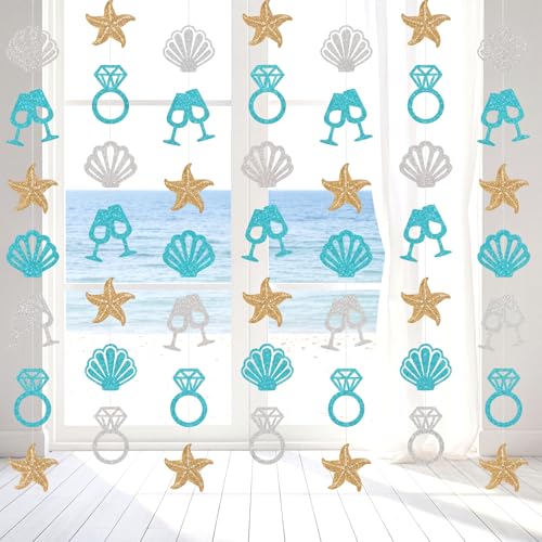 Xinnun Last Toast on The Coast Decorations Seashell Beach Bachelorette Hanging Banners Garland Coastal Cutouts Ribbon Streamers for Champagne Birthday Bridal Engagement Wedding Party Decor (Coast) - style: Coast