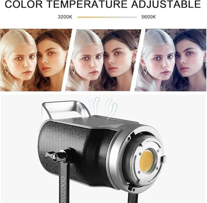 GVM 200W LED Video Light with Lantern Softbox, SD200D Photography Studio Lighting Kit with Bluetooth/DMX Control, 93000lux@0.5m 3200K-5600K Bi-Color Continuous Output Lighting for YouTube - size: 200w