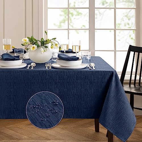 Elrene Home Fashions Continental Solid Texture Water, Stain & Wrinkle Resistant Tablecloth, 52"X52" Square, Navy - color: Navy, size: 52" x 52" (Square)