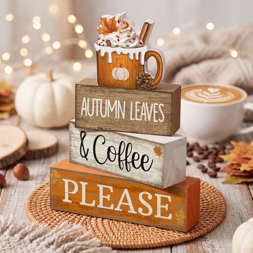 Lineshading 4 Pcs Fall Harvest Decoration for Home Autumn Cup Decor Thanksgiving Rustic Wooden Tiered Tray Decor Cup Gift Pumpkin Ice Cream Tabletop Centerpiece for Coffee - style: Autumn Leaves 2