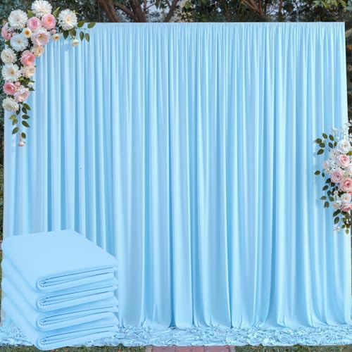 20 ft x 10 ft Wrinkle Free Baby Blue Backdrop Curtains for Parties, 4 Panels 5 ft x 10 ft Polyester Light Blue Photo Backdrop Curtain Drapes for Birthday Wedding Party Baby Shower Photography - color: Baby Blue, size: 5'(W) x 10'(H), 4 panels