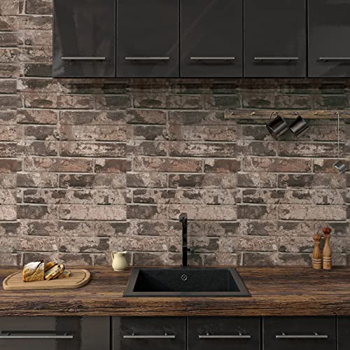 VaryPaper Vintage Brown Brick Wallpaper Peel and Stick 15.7''x315'' Textured Brick Contact Paper for Walls Removable Self Adhesive Vinyl Brick Wall Paper Roll for Fireplace Chimney Kitchen Bedroom - color: Brown Brick, size: 15.7" x 315"