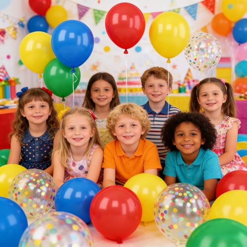 Red Blue Yellow Green Balloon Set, 12 Inch Carnival Circus Party Balloon Red Blue Green Yellow Helium Balloons Confetti Latex Balloon for Video Game Party Rainbow Kid Birthday Party Carnival Circus - color: Red Blue Yellow Green