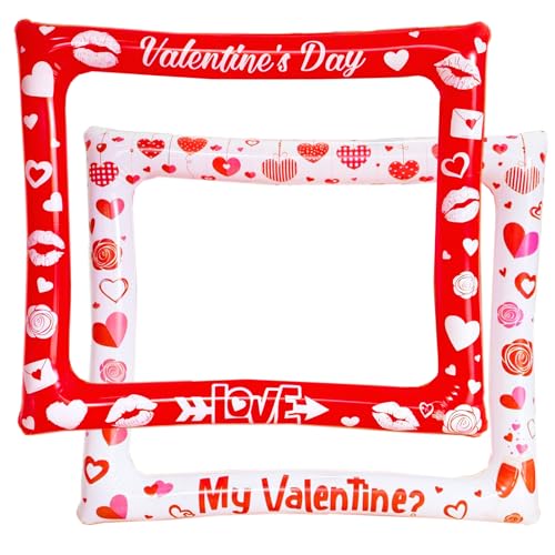 Double Sided Inflatable Valentines Day Photo Booth Frame, LMSHOWOWO Funny Valentines Photo Booth Props Selfie Props for Valentine's Day Celebrations Wedding Bridal Party Supplies (1 Pack) - color: Red White Valentines