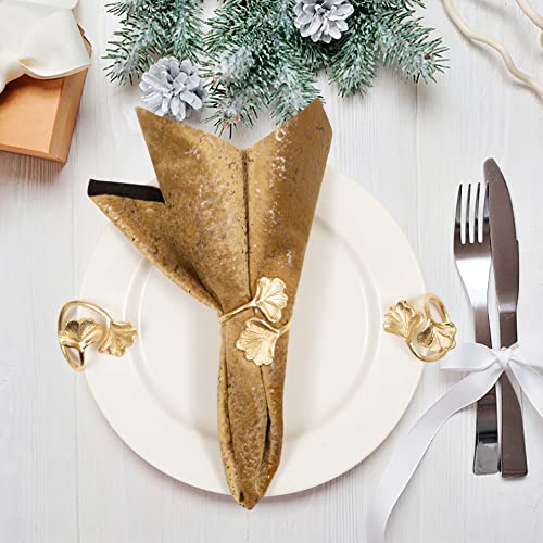 CLEENTABLE Ginkgo Leaf Napkin Rings Set of 10 - Holiday Napkin Rings Decorative Metal Napkin Holders for Wedding Party Holiday Banquet Christmas Dinner Delicate Serviette Buckles Decor (Gold) - color: Gold, size: Pack of 10