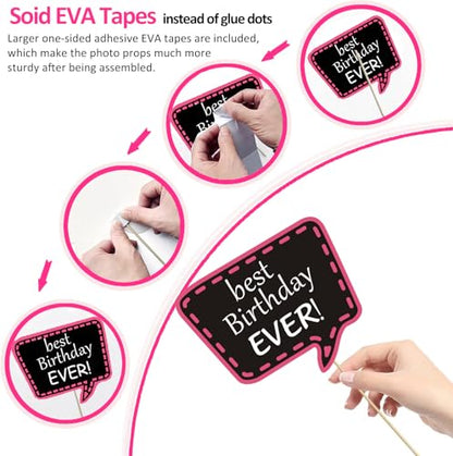 31pcs Hot Pink Girls Birthday Photo Booth Props Party Favors Supplies Bday Party Decoration Set for Bachelorette Party Decoration Girls Birthday Bridal Shower Pink Party Supplies