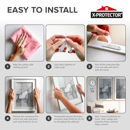 X-Protector Picture Hanging Strips - 20 Pairs Damage Free Picture Hangers - Self Adhesive Hangers Without Nails - Heavy Duty Wall Hanging Strips - Wall Sticky for Hanging Up to 10 LBS (Size S) - size: S