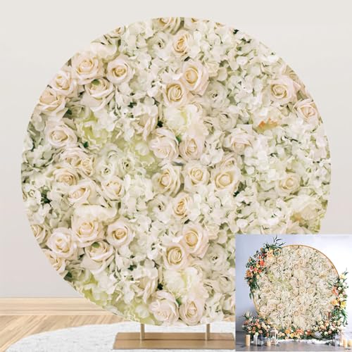 7.5x7.5ft Round Wedding Backdrop - Apricot Champagne Floral & Greenery Circle Backdrop for Bridal Shower & Party Photography Background Props - color: Apricot, size: 7.5x7.5ft-Diameter
