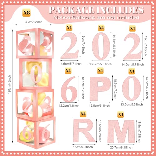 Sinmoe 8 Pcs Prom Decorations for Party 2026 Prom Column Standup 12 Inches PVC Sparkle Balloons Boxes Set Graduation Senior Night Decorations for 2026 Masquerade Graduation Photo Booth(Pink) - color: Pink