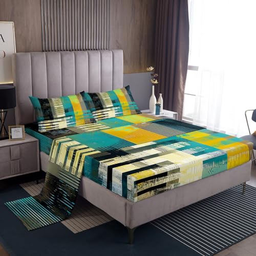 Erosebridal Yellow Green Fitted Sheet Twin Ombre Sheet Set for Kids Boys Girls Teens Adult,Hip Hop Texture Bed Sheets Retro Watercolor Grunge Hippie Top Sheet Modern Abstract Art Room Decor - color: Multi 04, size: Twin